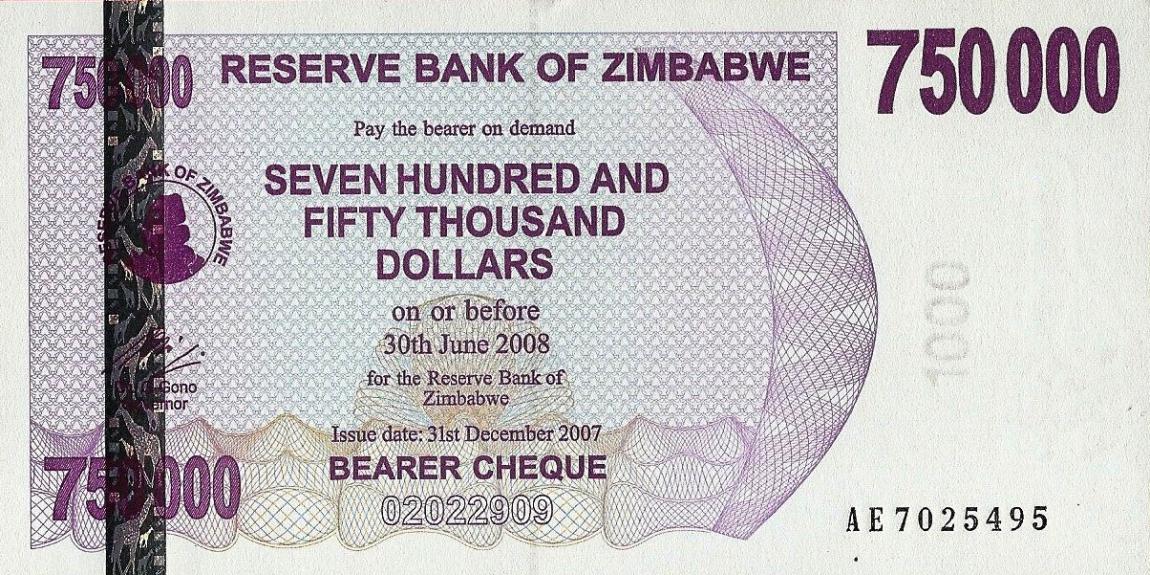 Front of Zimbabwe p52: 750000 Dollars from 2007