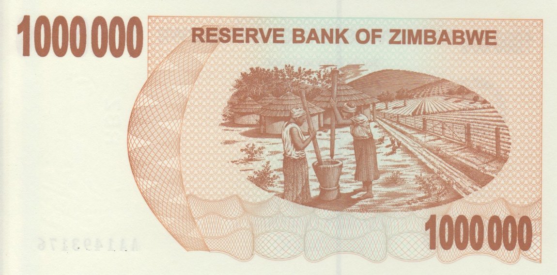 Back of Zimbabwe p53: 1000000 Dollars from 2008