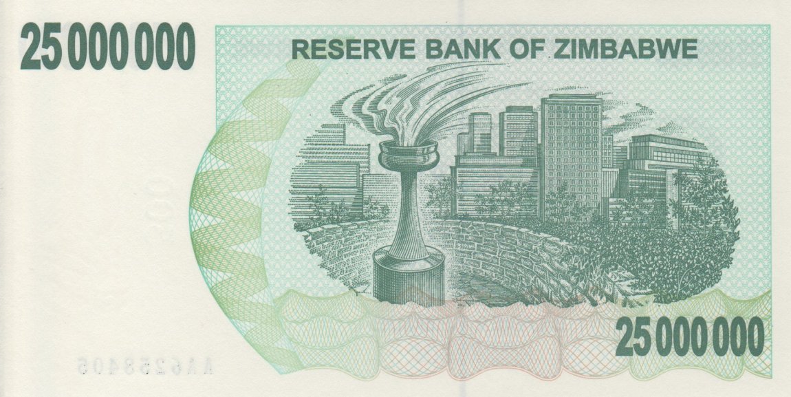 Back of Zimbabwe p56: 25000000 Dollars from 2008