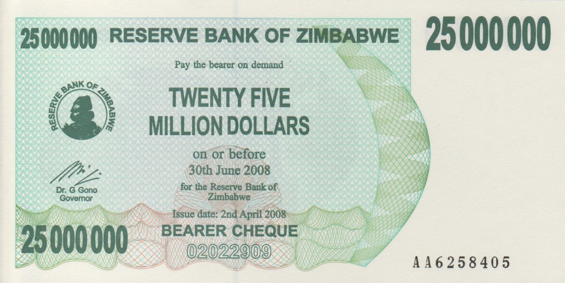 Front of Zimbabwe p56: 25000000 Dollars from 2008