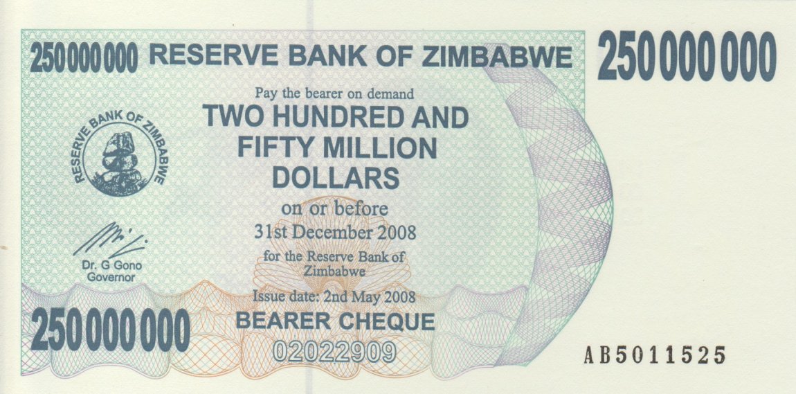 Front of Zimbabwe p59: 250000000 Dollars from 2008