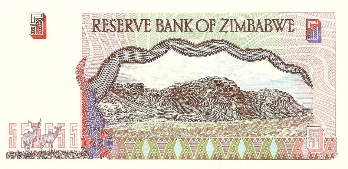 Back of Zimbabwe p5a: 5 Dollars from 1997