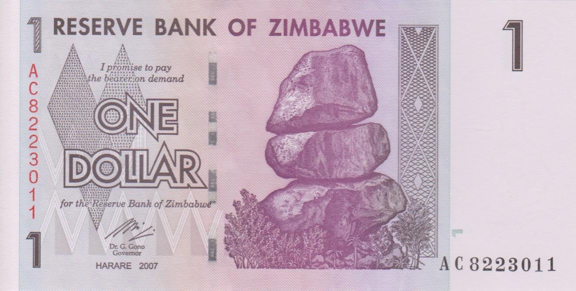 Front of Zimbabwe p65a: 1 Dollar from 2007