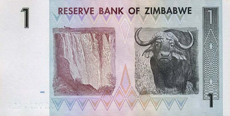 Back of Zimbabwe p65r: 1 Dollar from 2007