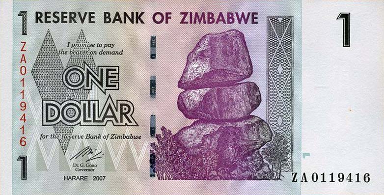 Front of Zimbabwe p65r: 1 Dollar from 2007