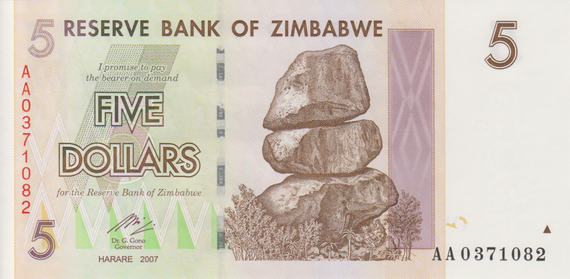 Front of Zimbabwe p66: 5 Dollars from 2007