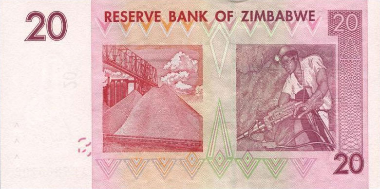 Back of Zimbabwe p68: 20 Dollars from 2007