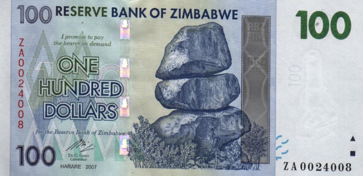 Front of Zimbabwe p69r: 100 Dollars from 2007