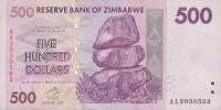 p70a from Zimbabwe: 500 Dollars from 2007