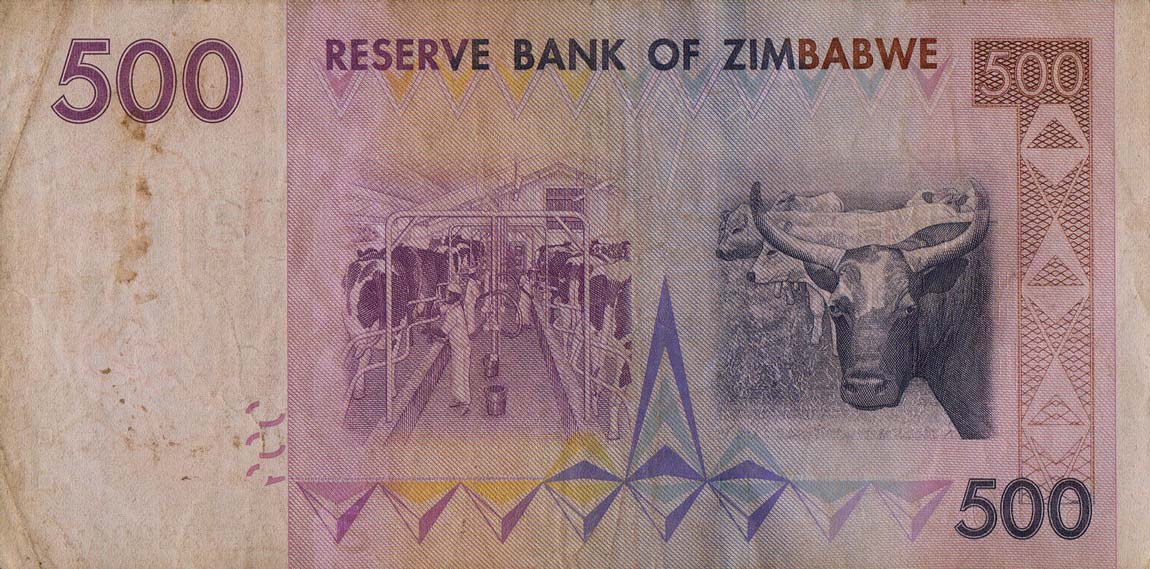 Back of Zimbabwe p70r: 500 Dollars from 2007