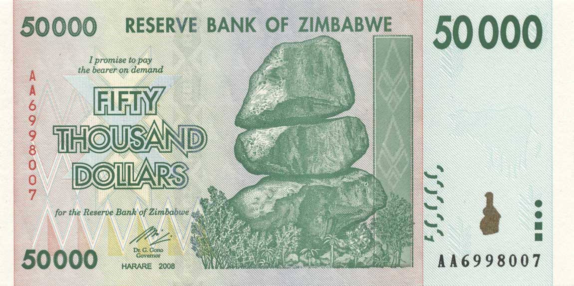 Front of Zimbabwe p74b: 50000 Dollars from 2007