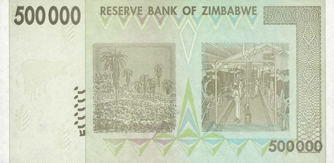 Back of Zimbabwe p76a: 500000 Dollars from 2008