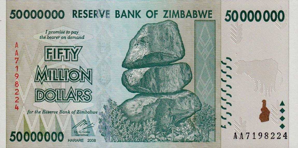 Front of Zimbabwe p79a: 50000000 Dollars from 2008