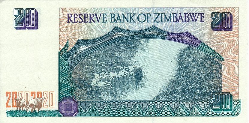Back of Zimbabwe p7a: 20 Dollars from 1997