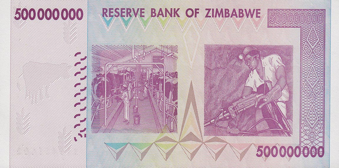 Back of Zimbabwe p82: 500000000 Dollars from 2008