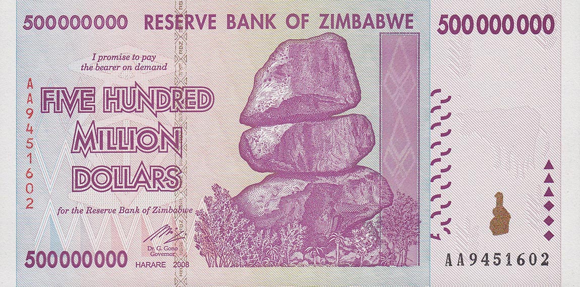 Front of Zimbabwe p82: 500000000 Dollars from 2008