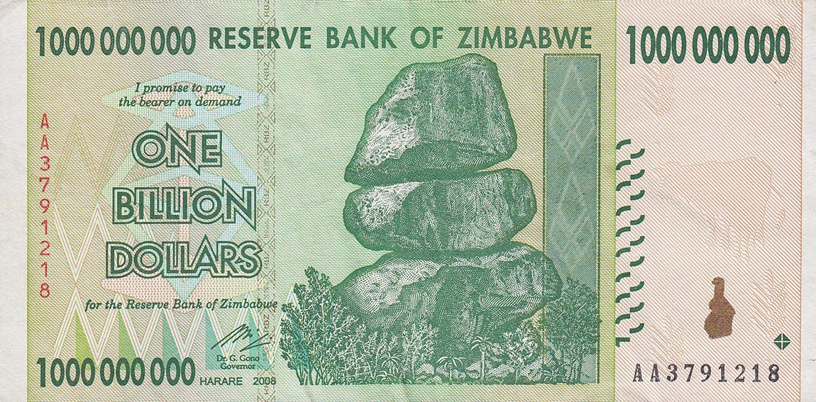 Front of Zimbabwe p83: 1000000000 Dollars from 2008