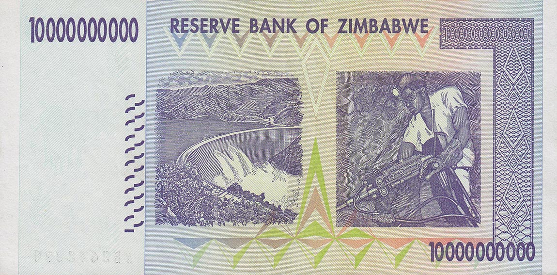 Back of Zimbabwe p85: 10000000000 Dollars from 2008