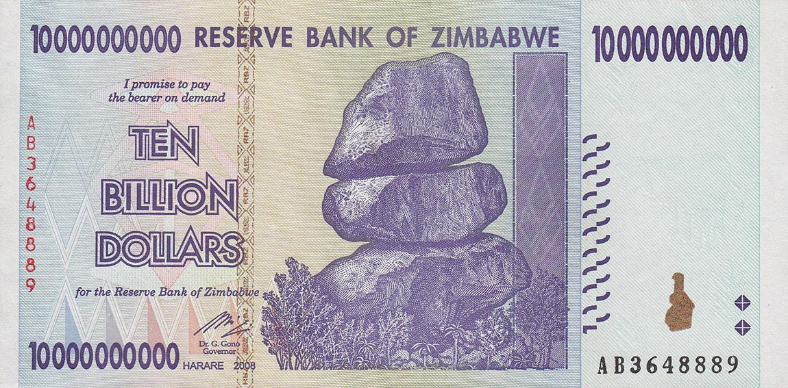 Front of Zimbabwe p85: 10000000000 Dollars from 2008