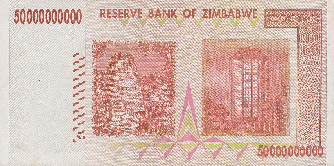 Back of Zimbabwe p87a: 50000000000 Dollars from 2008