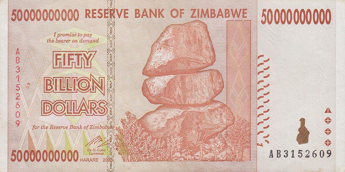 Front of Zimbabwe p87a: 50000000000 Dollars from 2008