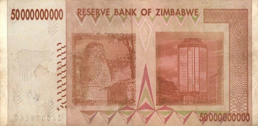 Back of Zimbabwe p87r: 50000000000 Dollars from 2008