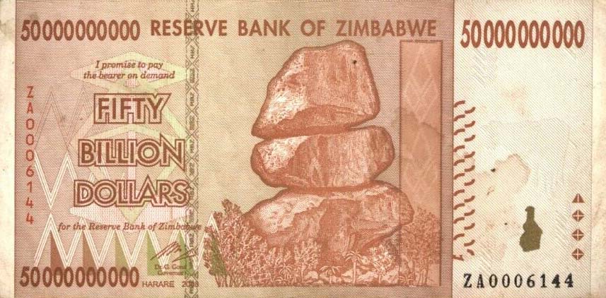 Front of Zimbabwe p87r: 50000000000 Dollars from 2008