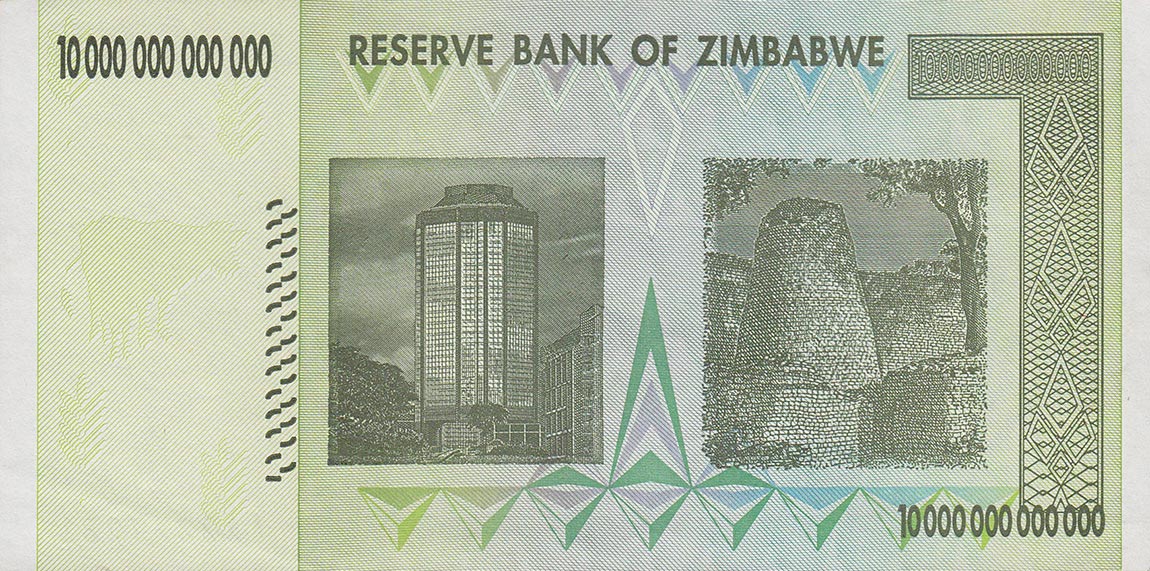 Back of Zimbabwe p88a: 10000000000000 Dollars from 2008