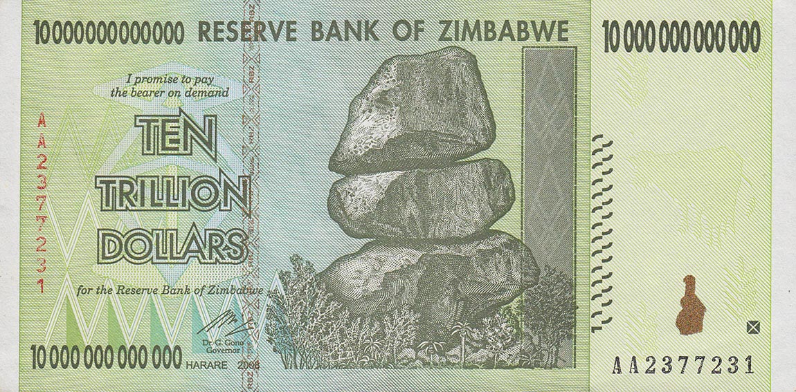 Front of Zimbabwe p88a: 10000000000000 Dollars from 2008