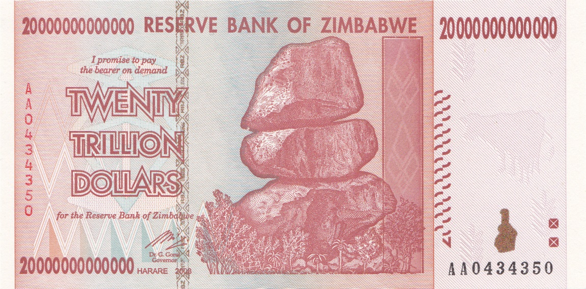 Front of Zimbabwe p89a: 20000000000000 Dollars from 2008