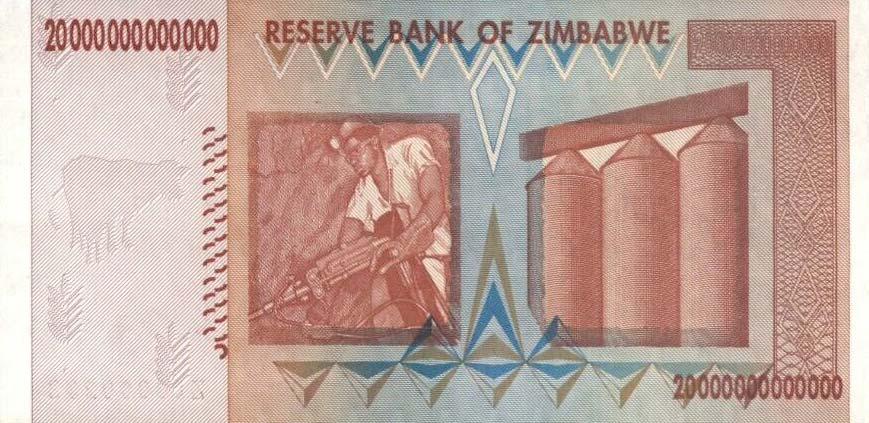 Back of Zimbabwe p89r: 20000000000000 Dollars from 2008