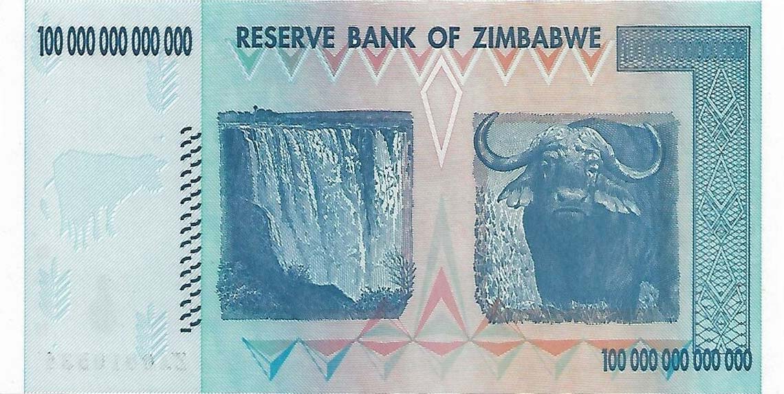 Back of Zimbabwe p91r: 1.0E+14 Dollars from 2008