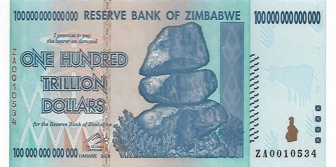 Front of Zimbabwe p91r: 1.0E+14 Dollars from 2008