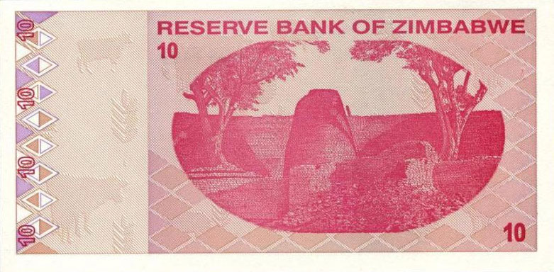 Back of Zimbabwe p94: 10 Dollars from 2009