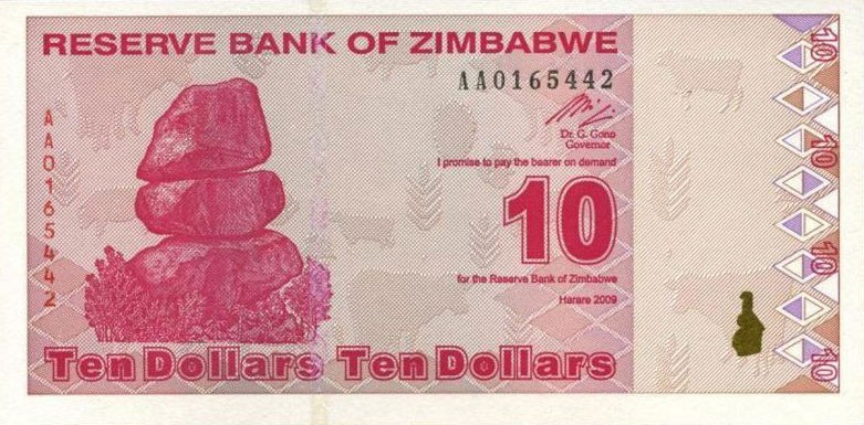 Front of Zimbabwe p94: 10 Dollars from 2009