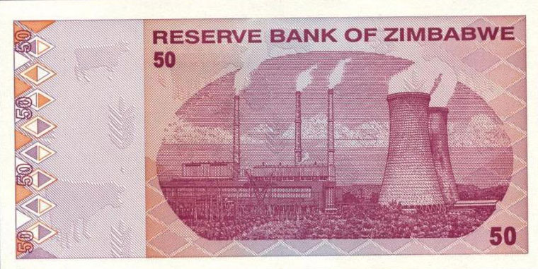 Back of Zimbabwe p96: 50 Dollars from 2009
