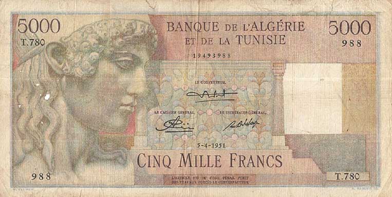 Front of Algeria p108: 5000 Francs from 1949