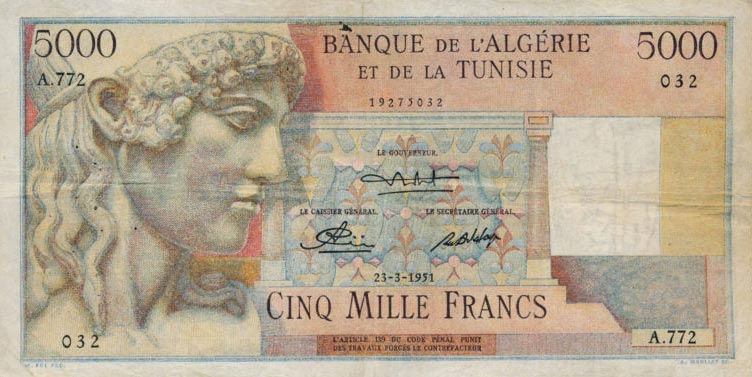 Front of Algeria p109a: 5000 Francs from 1949