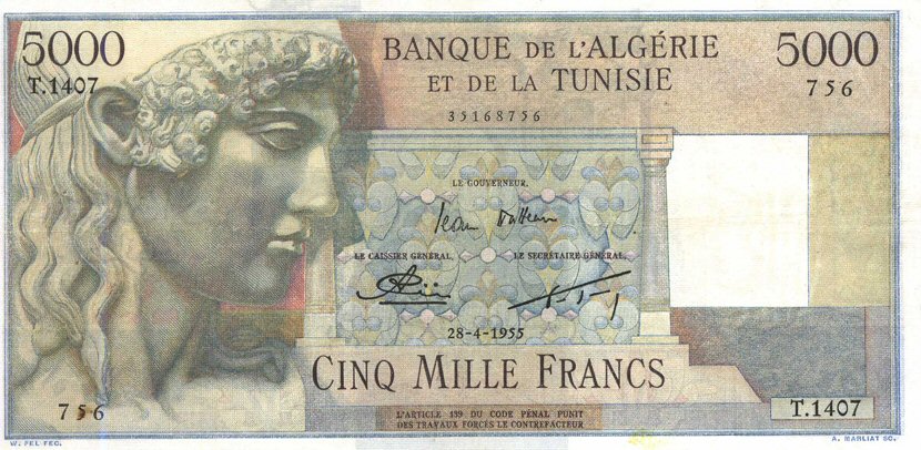 Front of Algeria p109b: 5000 Francs from 1952