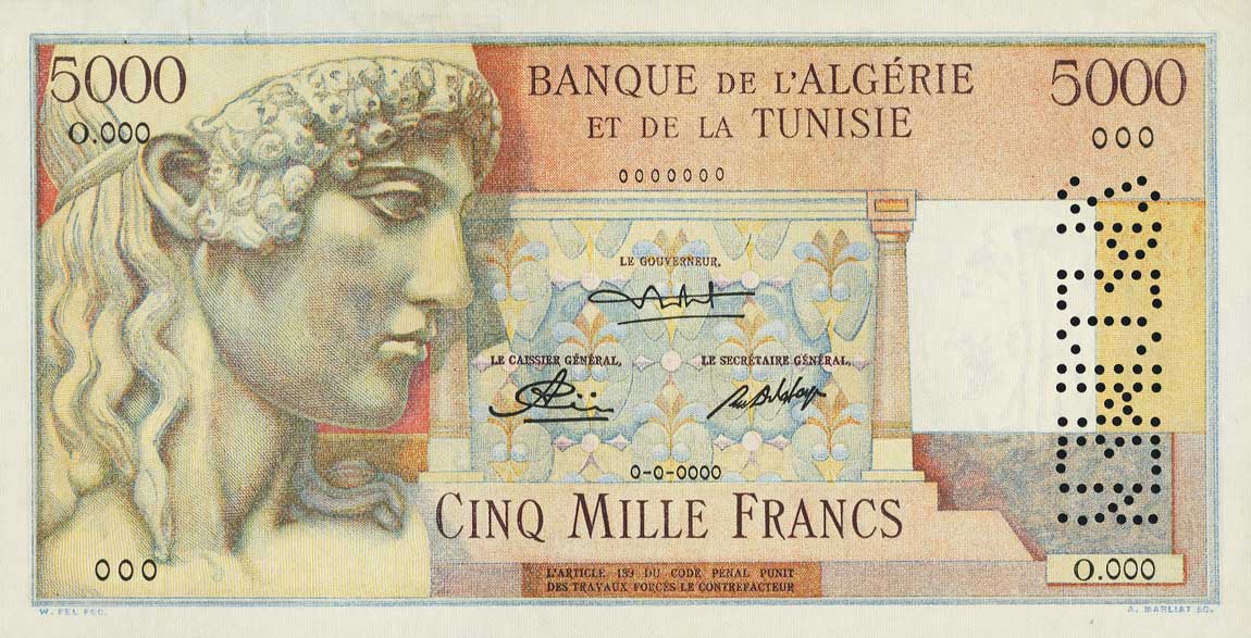 Front of Algeria p109s: 5000 Francs from 1949