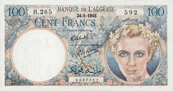 Front of Algeria p115: 100 Francs from 1956