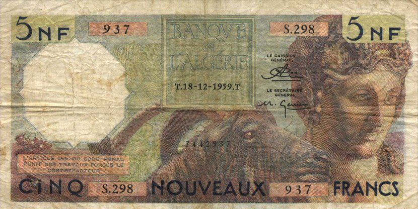 Front of Algeria p118a: 5 Nouveaux Francs from 1959