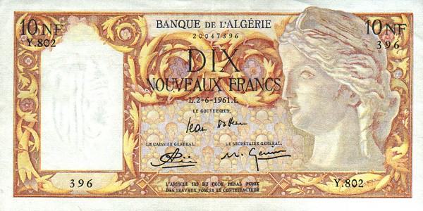 Front of Algeria p119a: 10 Nouveaux Francs from 1959