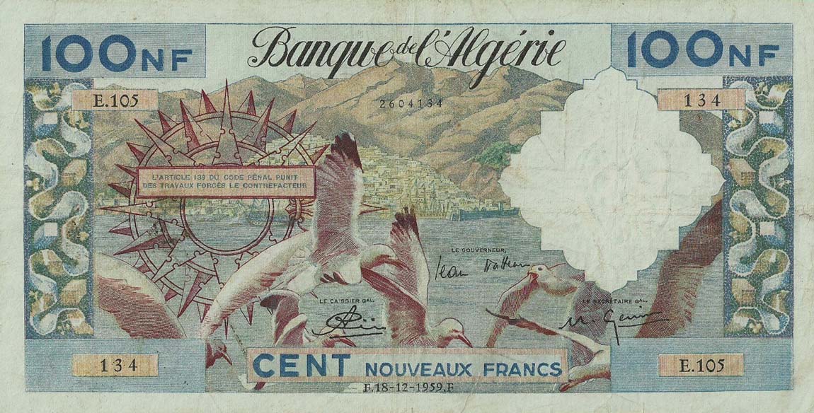 Front of Algeria p121a: 100 Nouveaux Francs from 1959