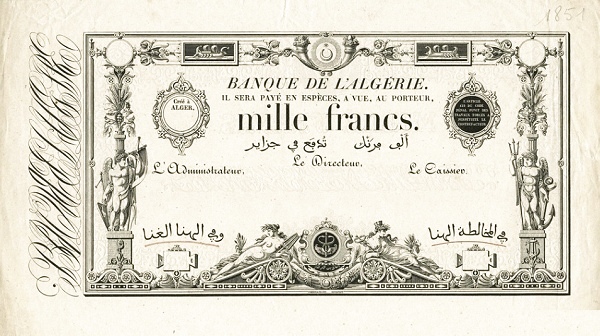 Front of Algeria p6: 1000 Francs from 1870