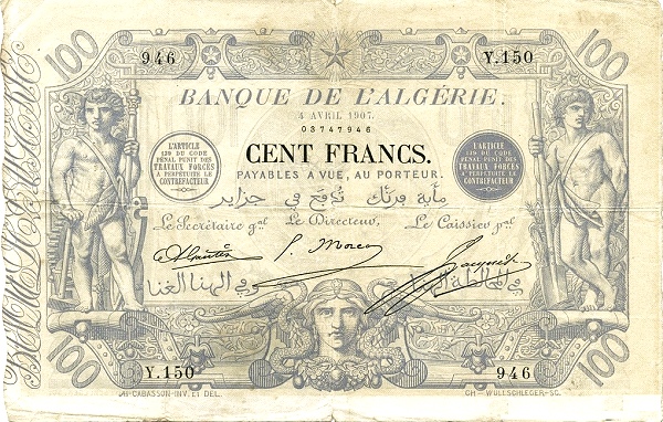 Front of Algeria p74: 100 Francs from 1907