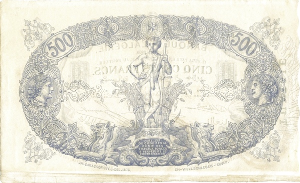 Back of Algeria p75a: 500 Francs from 1903