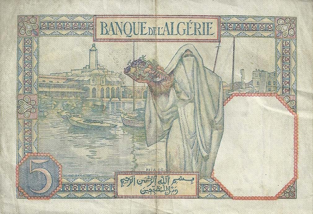 Back of Algeria p77a: 5 Francs from 1924