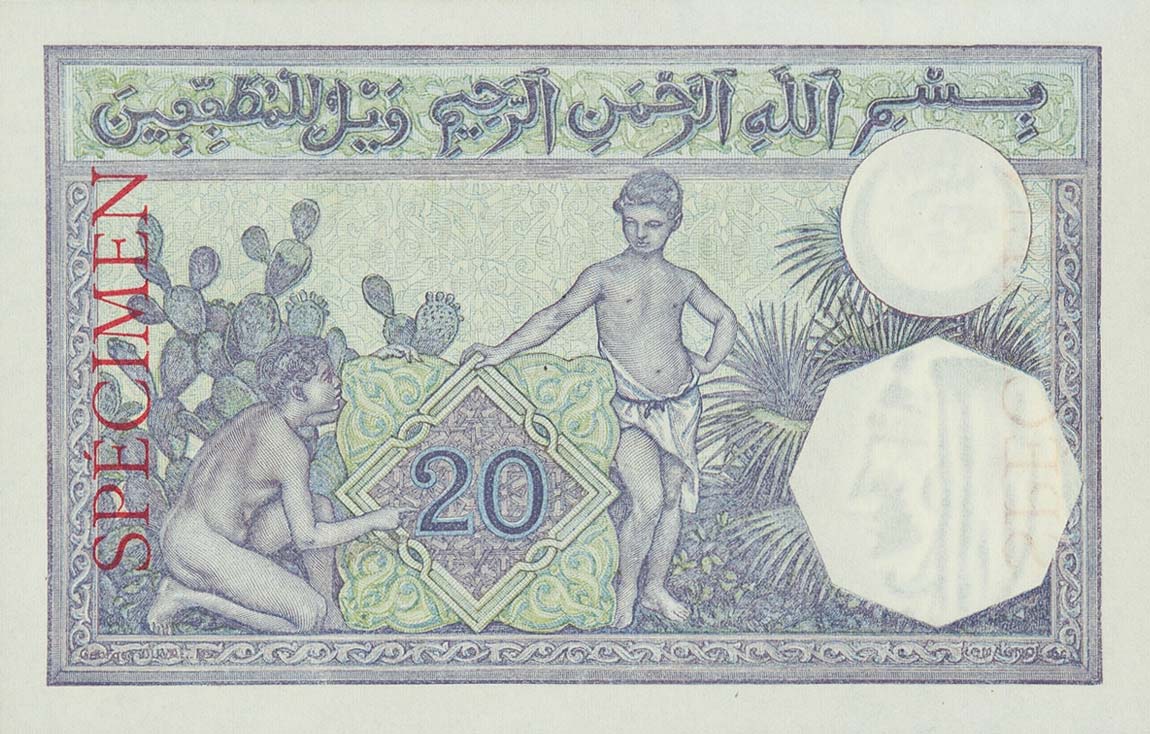 Back of Algeria p78s: 20 Francs from 1914