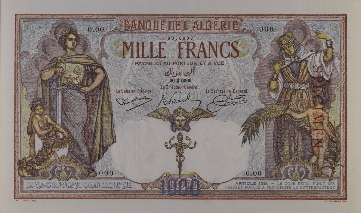 Front of Algeria p83s: 1000 Francs from 1926